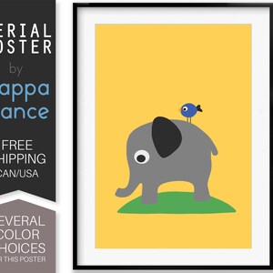 Impresión animal, elefante, niños, póster infantil, arte de guardería, dormitorio infantil, arte de pared para niños, ilustración animal, decoración de pared, por postura happa