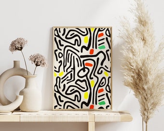 Abstract Black Line Wall Art, Modern Home Decor, Minimalist Wall Art, Mid-Century Modern Vibes, Office Decor, Gift for Him, Bedroom Decor