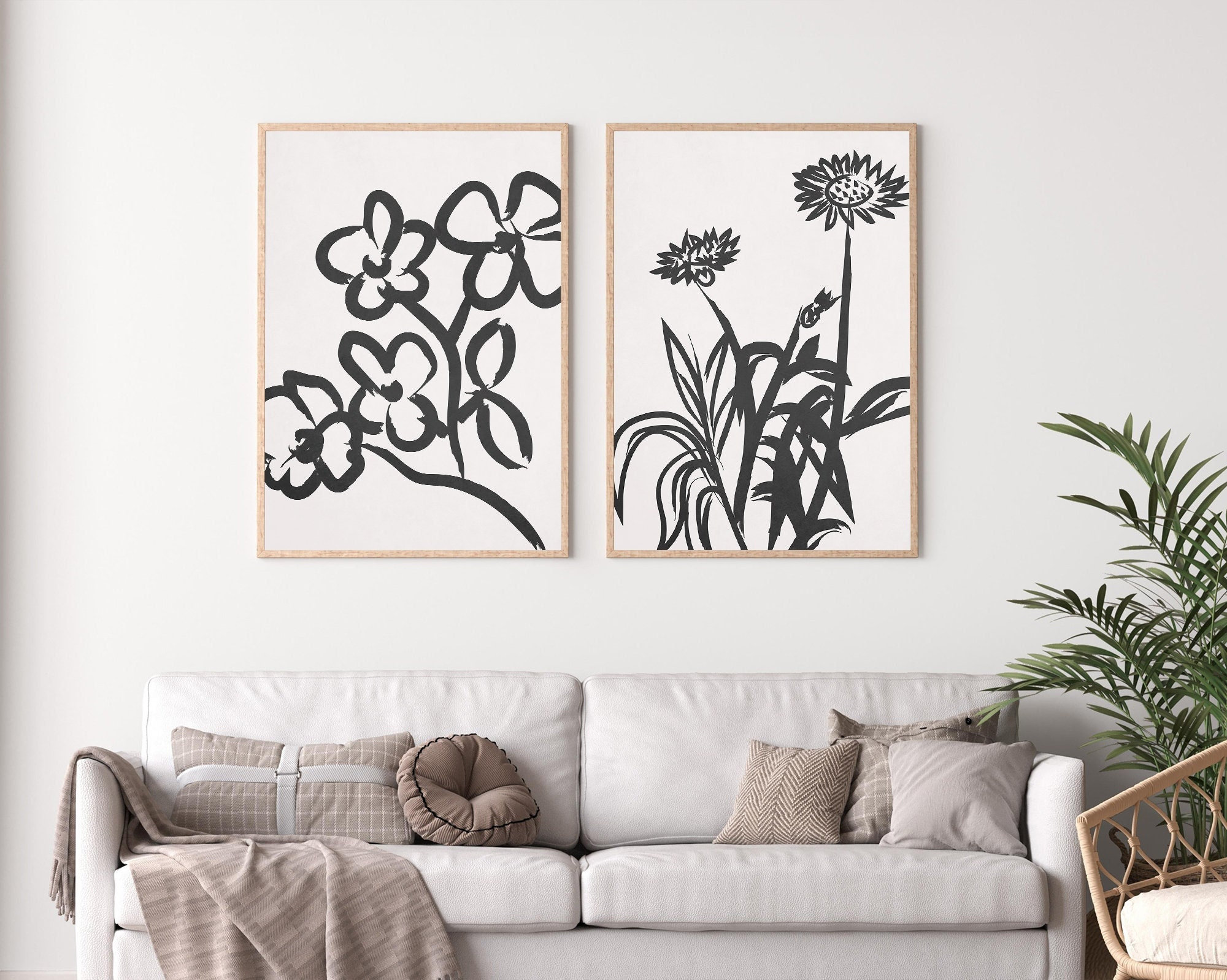 Botanical Prints Set of 2, Modern Lin...