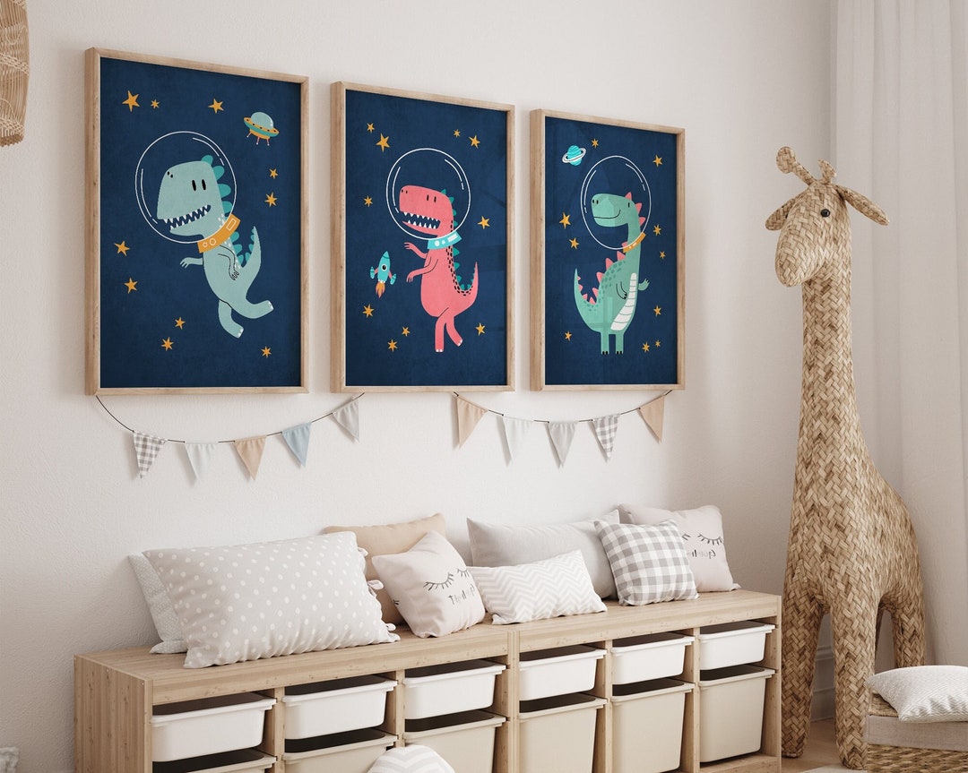 Set of 3 Dinosaur Prints Space Nursery Prints Children Room Wall Art ...