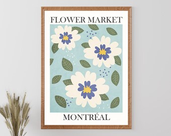Lámina del mercado de flores de Montreal, arte botánico floral, decoración de pared colorida