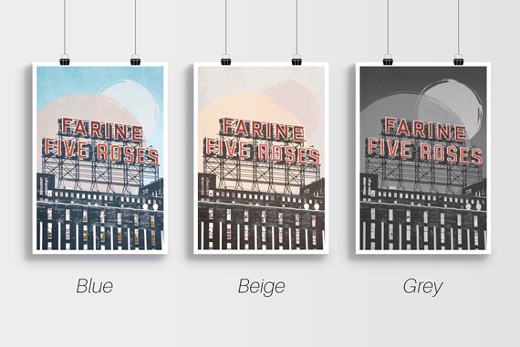 Montreal Five Roses Sign Art Print, Mid-century Modern Poster