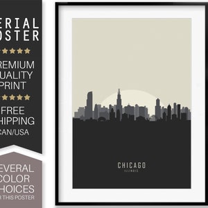 Chicago Skyline Art Print, Chicago Minimalist Art, Skyline Print, Chicago Poster, Chicago Illinois Cityscape, Travel Decor, Serial Poster