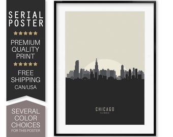 Lámina artística del horizonte de Chicago, póster minimalista de paisaje urbano.