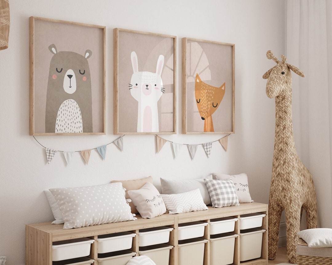 Cute Animals Nursery Wall Prints Set of 3 Boho Nursery Prints Nature ...