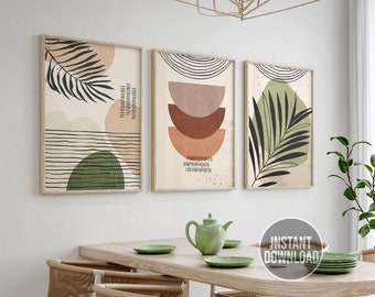 Tropical Wall Art Set, Poster botanico stampabile, Sage Green Abstract Shapes, Botanical Wall Decor, Printable Wall Art, Tropical Leaves Art