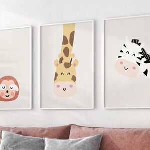 Safari Animals Nursery Wall Prints Set of 3 Cute Nursery Prints Safari Nursery Prints Scandi Nursery Jungle Room Wall Art Set Nursery Prints