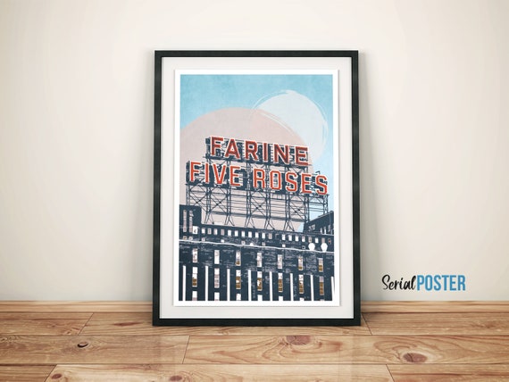 Montreal Five Roses Sign Art Print, Mid-century Modern Poster