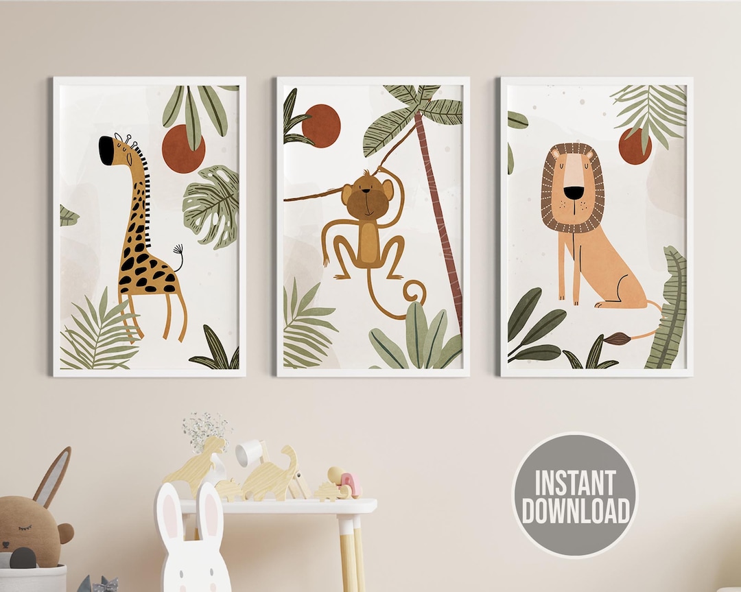 Safari Nursery Wall Prints Set of 3 Boho Nursery Prints Nature Nursery ...