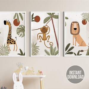 Safari Nursery Wall Prints Set of 3 Boho Nursery Prints Nature Nursery Prints Boho Nursery Childrens Room Wall Art Printable Art Prints Set