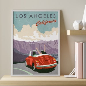 Los Angeles Vintage Poster, California Retro Poster, Travel Art Print, Vintage Wall Print, Travel Poster Print, LA Travel Poster, LA Retro