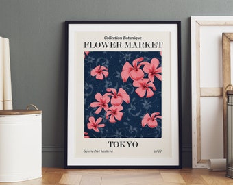Lámina artística del mercado de flores de Tokio, póster botánico floral.