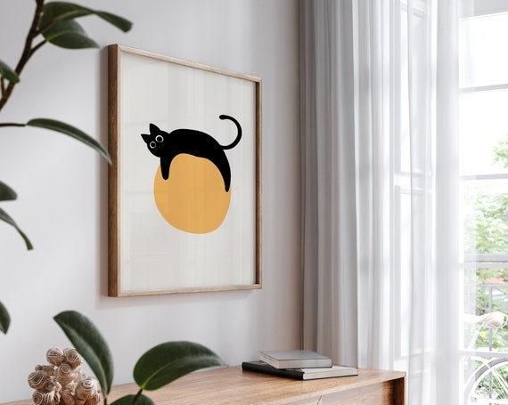 Cat Drawing, Kitten Illustration, Sleeping Cat Poster, Modern Wall Art, Funny Cat, Mid Century Modern, Wall Art, Minimalist Art,SerialPoster