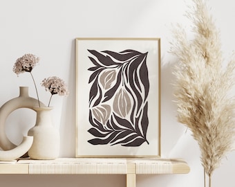 Neutral Floral Wall Art, Matisse Flower, Gift for Mom, Minimalist Wall Decor, Anniversary Gift, Mid-Century Modern Poster, Living Room Decor