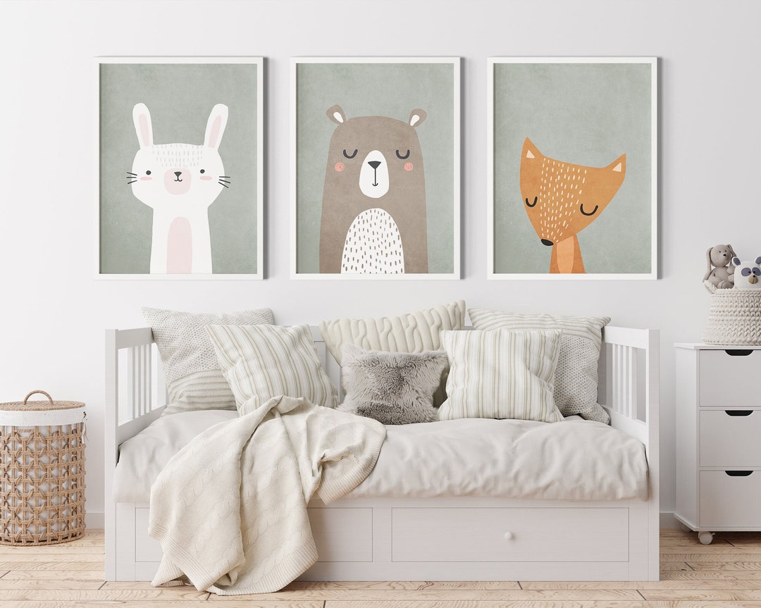 Cute Animals Nursery Wall Prints Set of 3 Boho Nursery Prints Nature ...