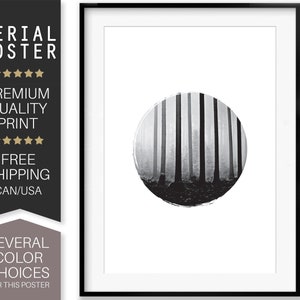 Mid Century Modern, Round, Circle, Photo, Nature, Minimalist Art, Graphic Design, Foggy Forest, Mist, Landscape, Art Print, Serial Poster