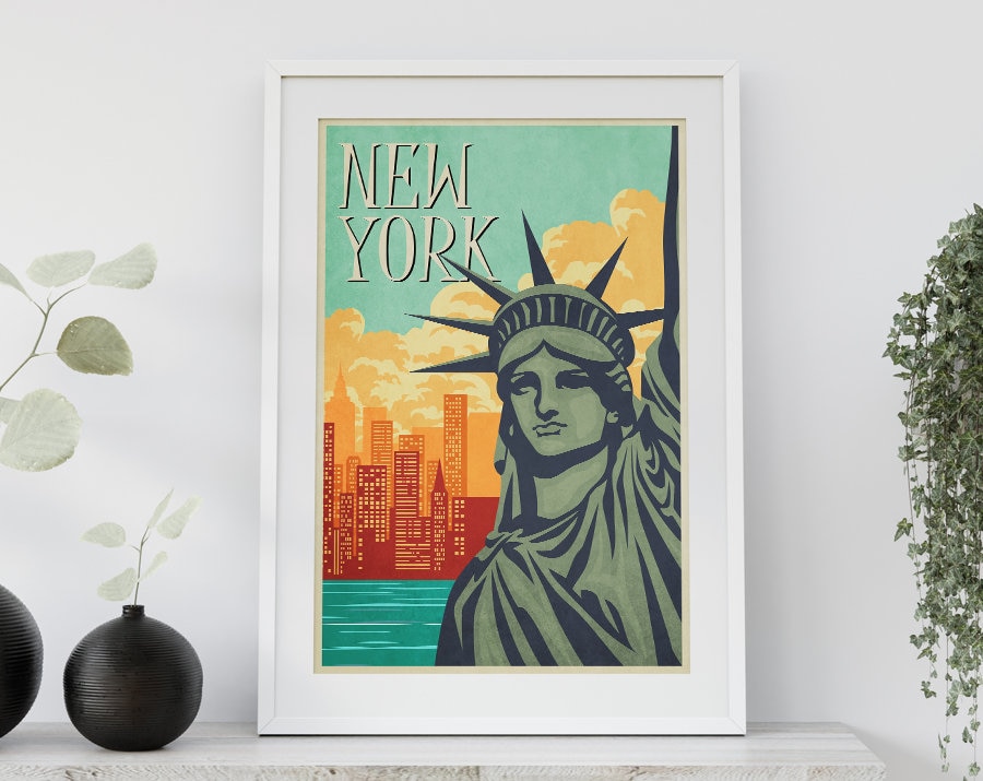 Vintage New York City Poster | Retro Travel Art Print - Etsy Israel