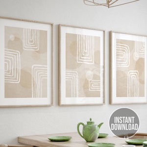 Printable Bedroom Wall Art Prints, Beige Neutral Art, Abstract Geometric Beige Set of 3 Prints, Bedroom Wall Decor, Neutral Beige Wall Decor