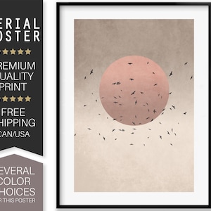 Mid Century Art, Colorful Landscape, Sun Birds Illustration, Colorful Poster, Flying Birds, Modern Art, Scandinavian Design, Serial Poster