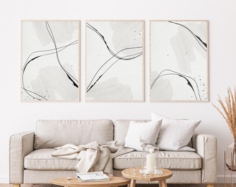 Abstract Line Art Print Set of 3, Mid Century Modern, Minimalist Wall Decor
