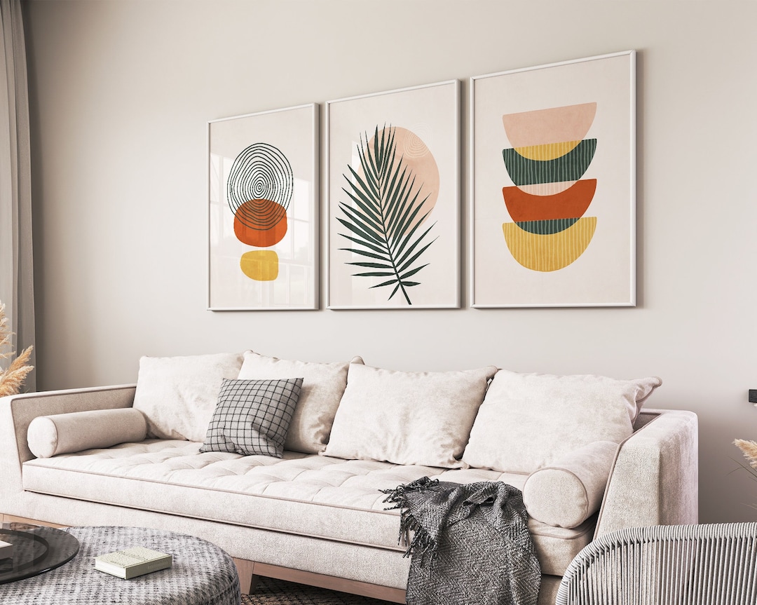 Mid Century Modern Wall Art Set of 3, Boho Print Set, Abstract Shapes ...