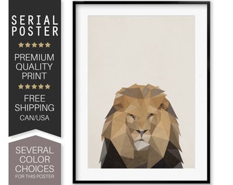 Lion Low Poly Art Print, Colorful Minimalist Poster