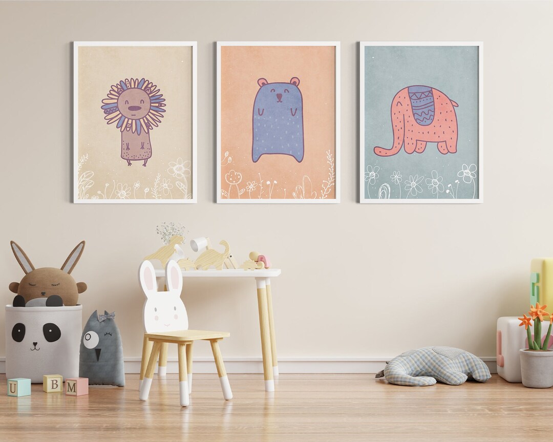 Cute Animals Nursery Wall Prints Set of 3 Scandinavian Animals Prints ...