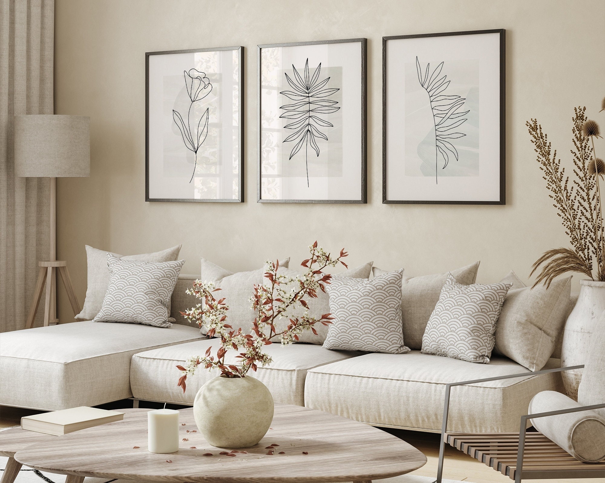Botanical Line Art Prints, Beige Neutral Decor, Set of 3 - Etsy