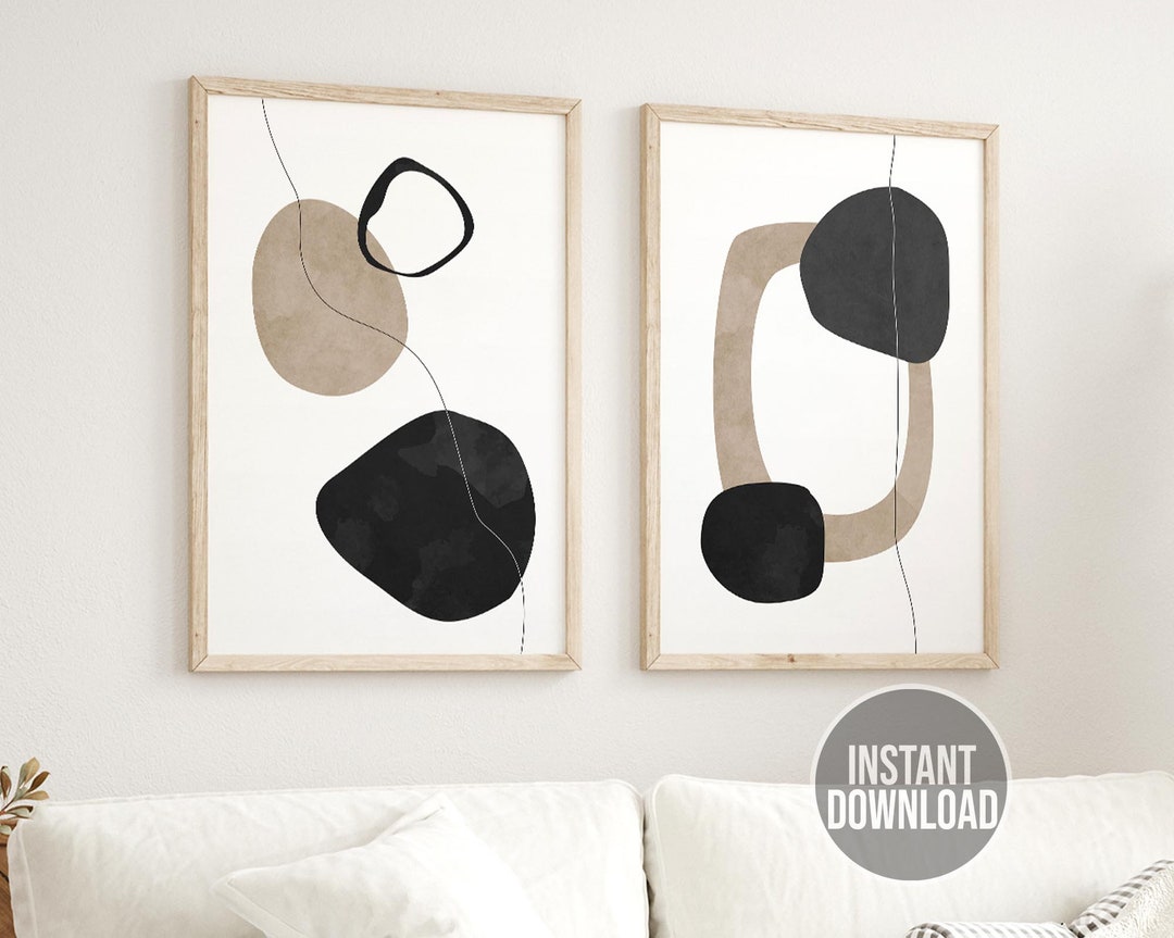 Mid Century Modern Art Set of 2, Printable Art, Abstract Art Prints ...