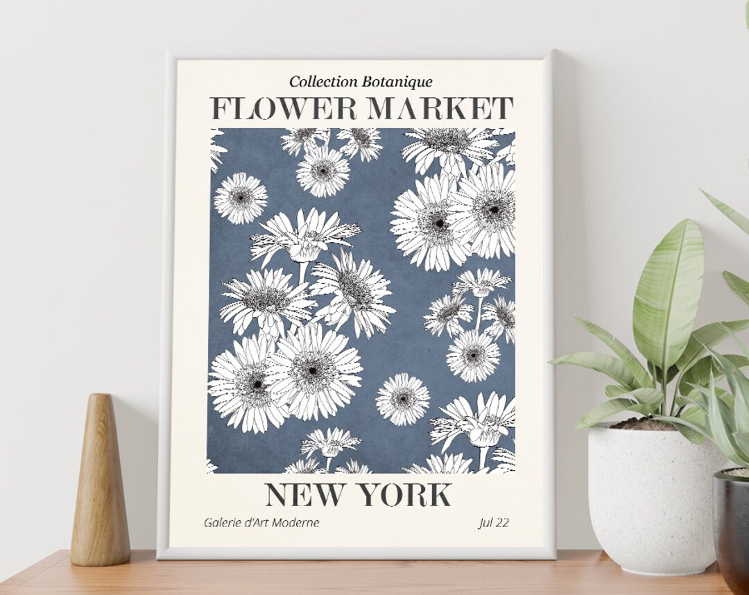 Flower Market New York Boho Flower Art Flower Market Print Etsy