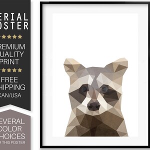 Raccoon Drawing, Poster For Children, LowPoly Art Print, Minimalist Art, Colorful Poster, Animal Drawing Print, Modern Art, Serial Poster