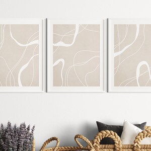 Abstract Print Set, Mid Century Modern Wall Art Set Of 3, Boho Shapes, Neutral Minimalist Wall Decor, Boho Gallery Wall Art, Serial Poster