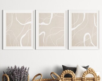 Abstract Lines Art Print Set, Mid Century Modern, Neutral Decor