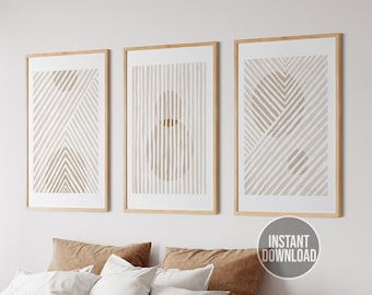 Impresiones de arte de pared de dormitorio neutro beige, arte imprimible, conjunto beige geométrico abstracto de 3 impresiones, decoración de pared de dormitorio, decoración de pared beige neutro