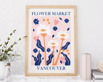 Vancouver Flower Market Art Print, Botanical Floral Poster
