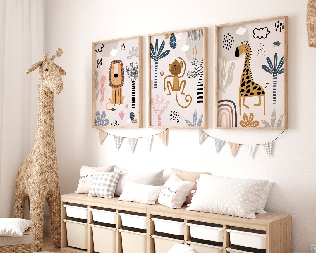 Safari Nursery Wall Prints Set of 3 Boho Nursery Prints Nature Nursery ...