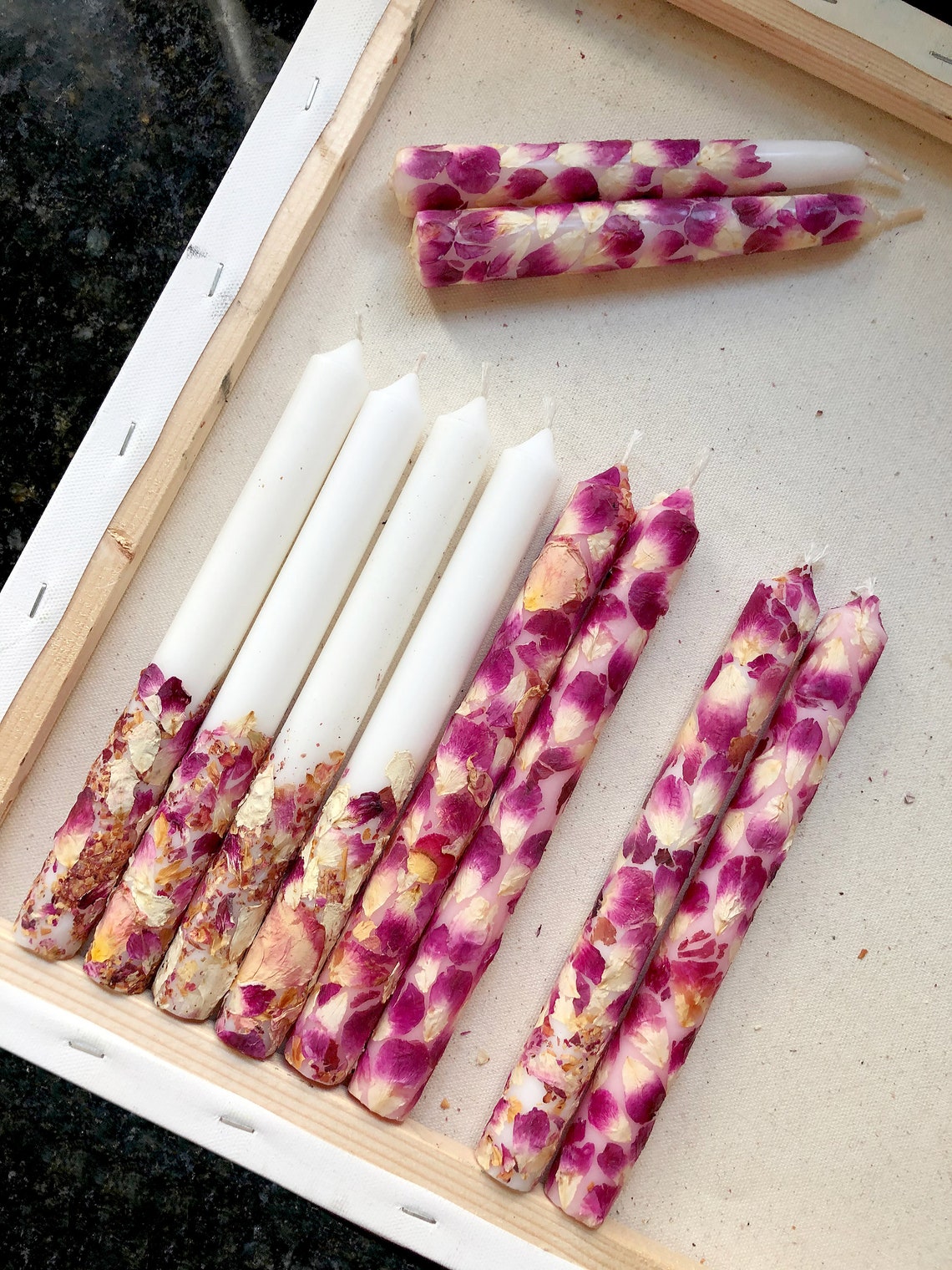 Handpressed flower candles wax inlay flower candles rose Etsy