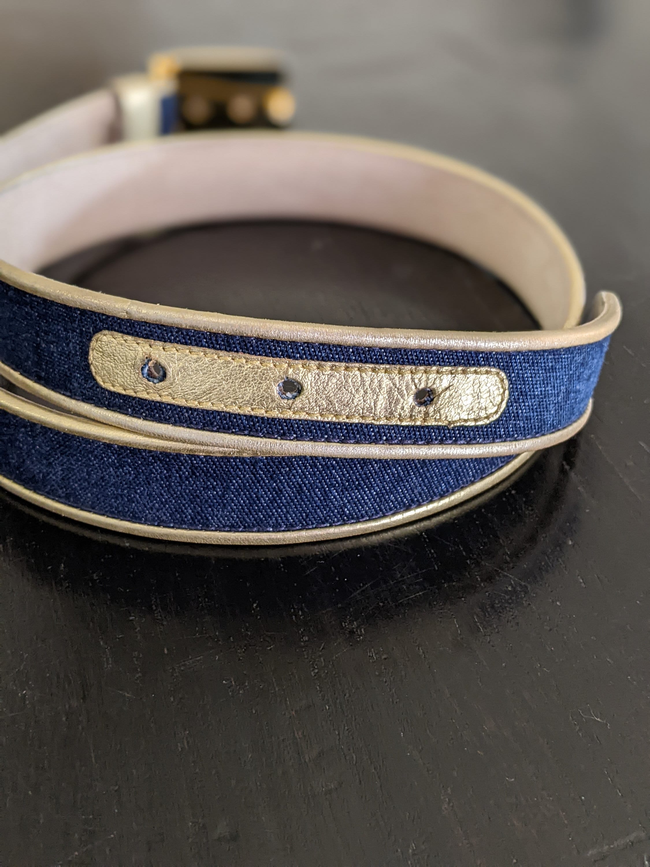 ESCADA Denim Belt With Gold Contrast & Buckle, Size 38 - Etsy display picture 1