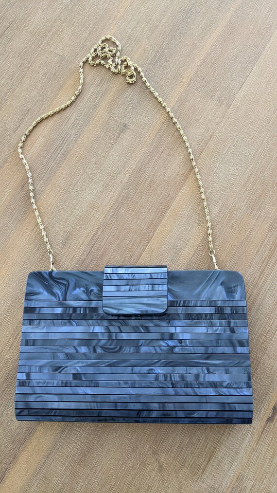 Vintage Lucite Clutch with Gold Metal Chain Shoulder … Gem