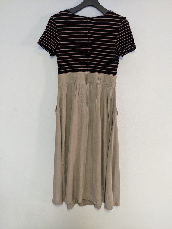 Vintage Midi Dress with striped knit bodice & but… - image 3