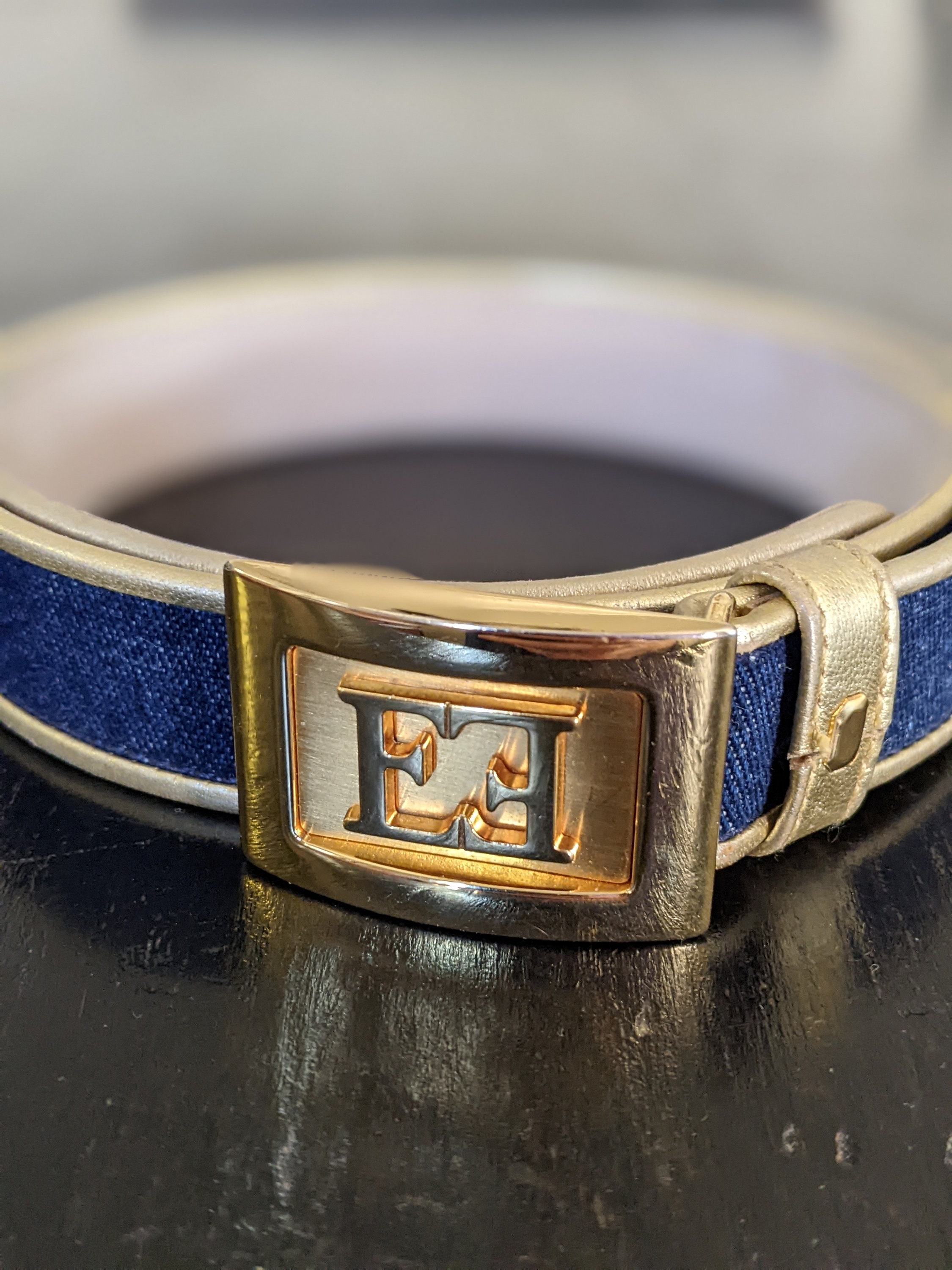 Escada Denim Strap Belt with Square Silver Buckle Escada Belt Leather Large Square Gold Buckle Vintage  main image 4