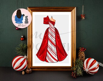 Candy Cane Couture | Christmas Festive Art Print Christmas Decoration | A4 & 5x7 Print