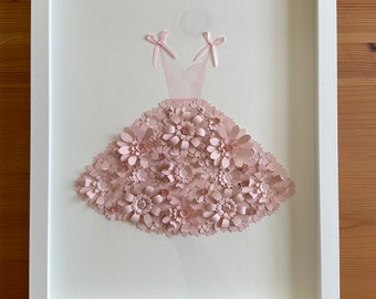 Restoration Hardware Replica 3D Glass Framed Wall Art Folded Paper Flower Ballet Dress 11x14 - Sweetheart