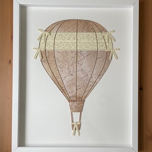 Réplique de matériel de restauration 3D Montgolfière, papier d'art mural encadré en verre - Impression de carte 11 x 14