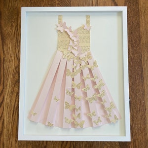 Restoration Hardware Replica 3D Acrylic Framed Wall Art Folded Paper Butterfly Dress Pink- 16x20