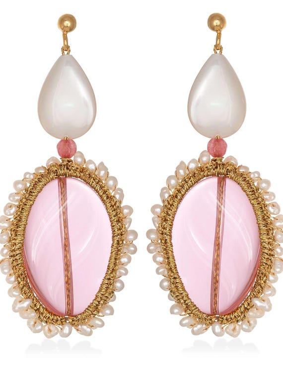 Iphigenia earrings(iph02)Crystal, mother of pearls, jade,freshwater pearls, ear studs with silver base (925) butterfly closure, gold thread.