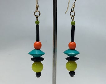 Art Earrings made by Modern Artist Julie Frith one of a kind 2.5" long