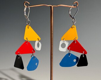 Recycled Plastic Shapes Earrings Mobile Dangle Modern Art