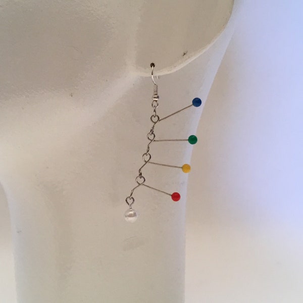 Mobile Kinetic Mobiles Earrings with colored balls silver French Hook Dangle styled