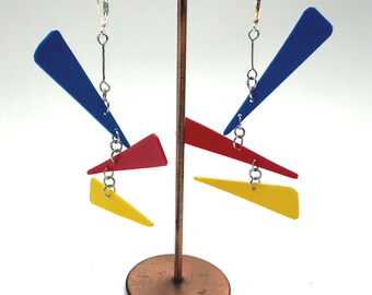 Mobile Earrings Modern art Shapes Kinetic Mobiles Dangle Colorful Movement
